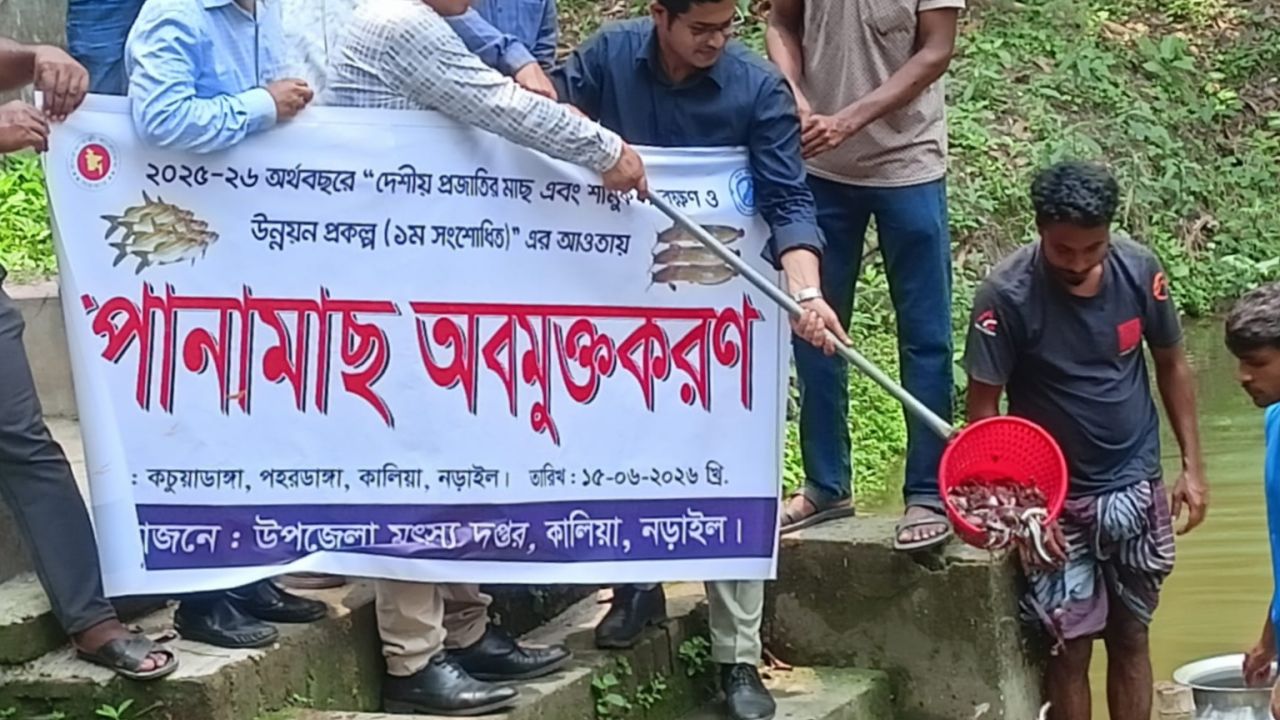 কালিয়ায় পোনামাছ অবমুক্তকরণ